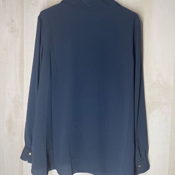 Ellen Tracy new with tags navy long sleeve v neck blouse tunic size large - Picture 9 of 15